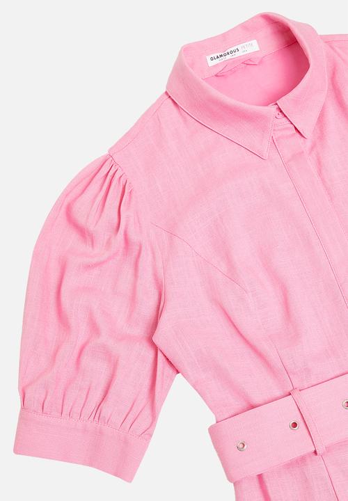 Glamorous - Petite belted mini shirt dress - pink