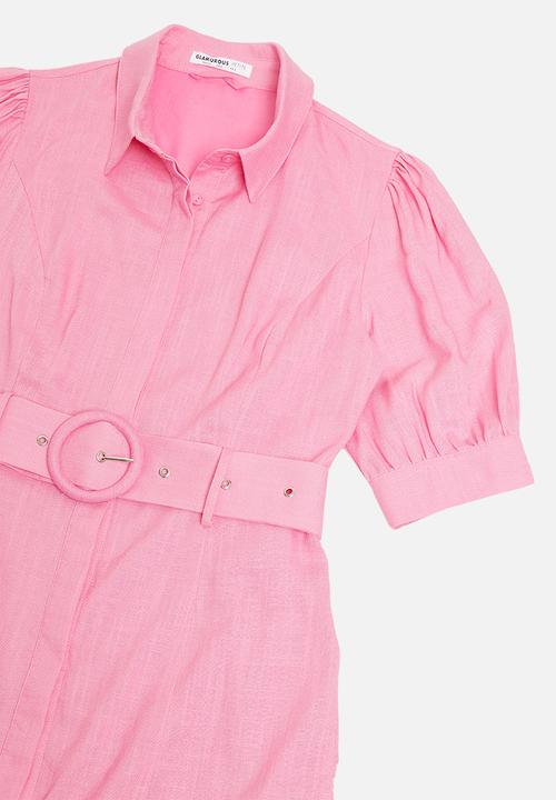 Glamorous - Petite belted mini shirt dress - pink