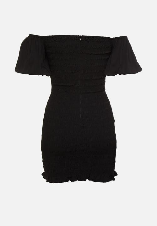 Glamorous - Petite mini mono puff sleeve dress - black
