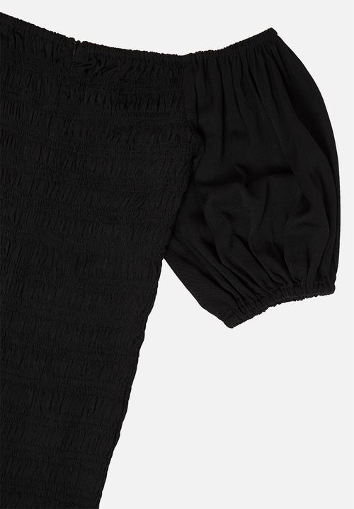 Glamorous - Petite mini mono puff sleeve dress - black
