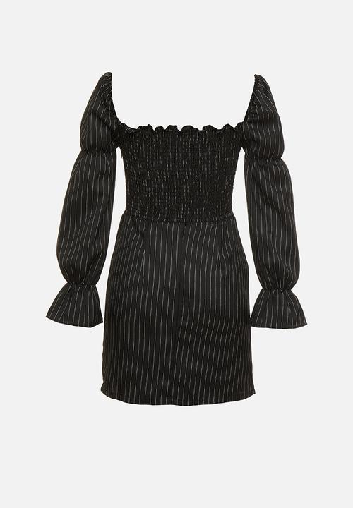 Glamorous - Petite puff sleeve stripe mini - black & white