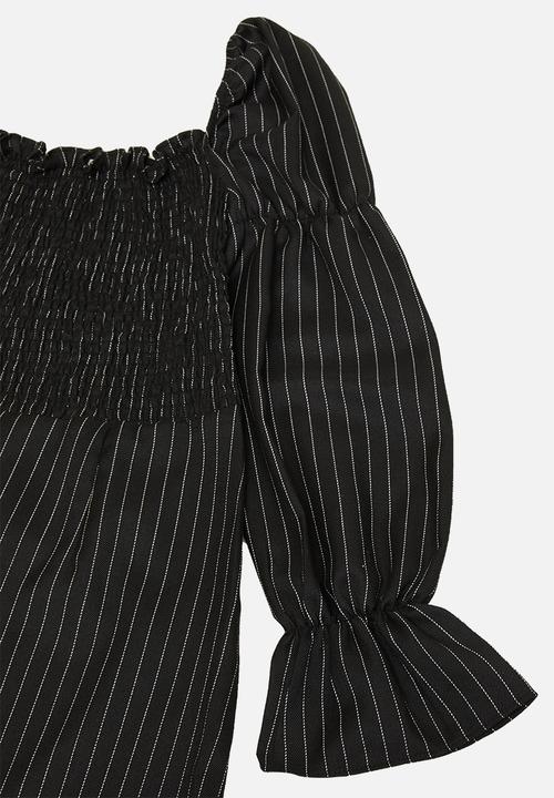 Glamorous - Petite puff sleeve stripe mini - black & white