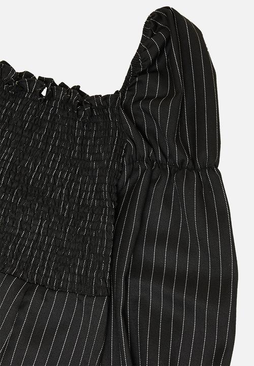 Glamorous - Petite puff sleeve stripe mini - black & white