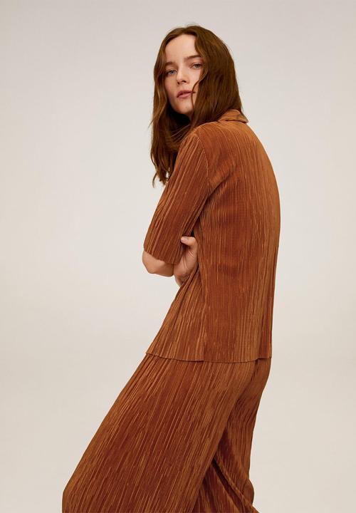 MANGO - Trousers pleated culotte trousers - brown