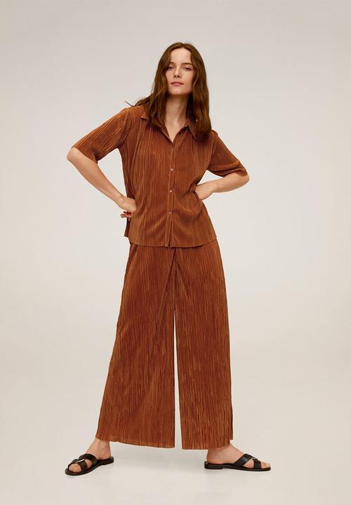 MANGO - Trousers pleated culotte trousers - brown