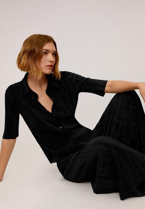 MANGO - Trousers pleated culotte trousers - black