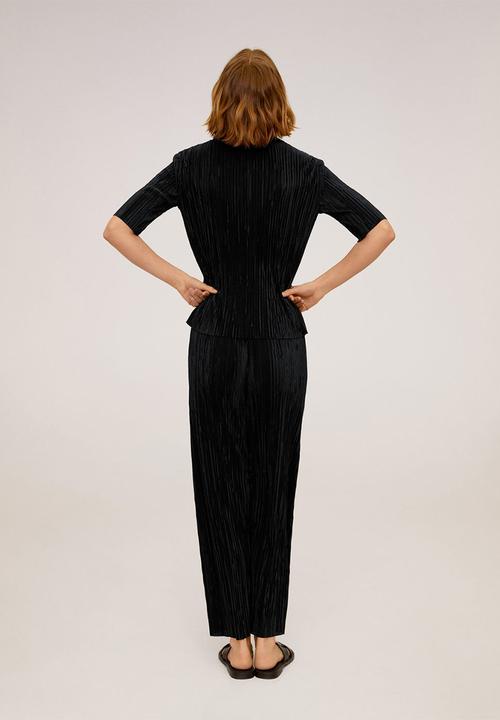 MANGO - Trousers pleated culotte trousers - black