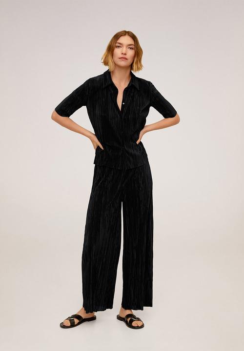 MANGO - Trousers pleated culotte trousers - black