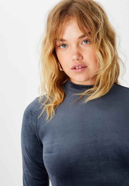 Factorie - Long sleeve velvet top - midnight blue