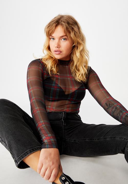 Factorie - Mesh long sleeve funnel neck - red & black