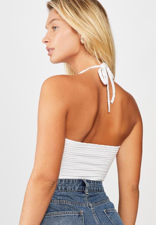 Cotton On - Penn halter tank  - white jacquard