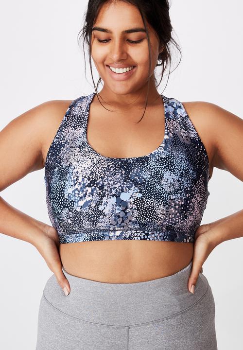Cotton On - Curve strappy sports crop - navy spray ditsy