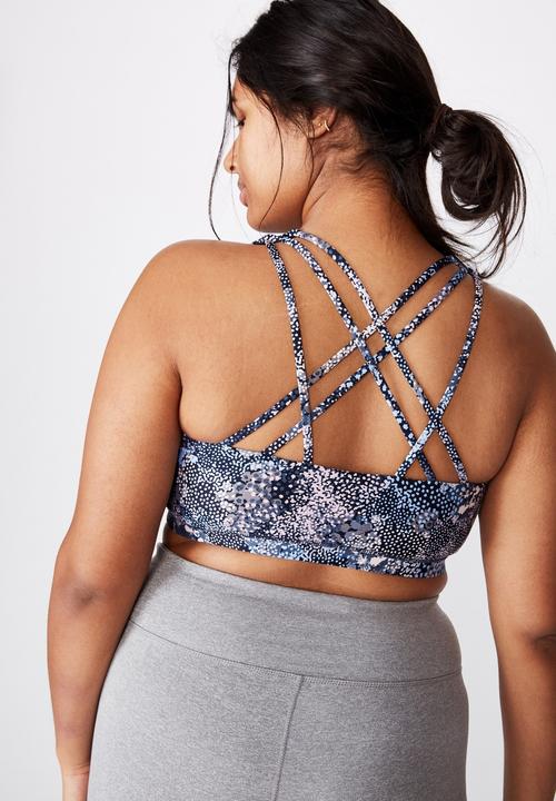 Cotton On - Curve strappy sports crop - navy spray ditsy