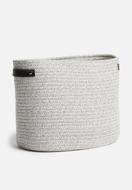 Sixth Floor - Cotton rope storage basket with pu handles - grey 