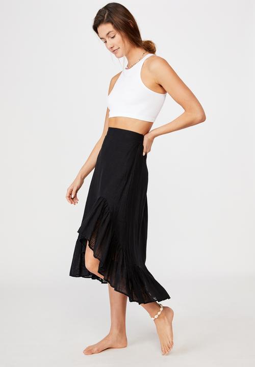 Cotton On - Atlas ruffle midi skirt - black