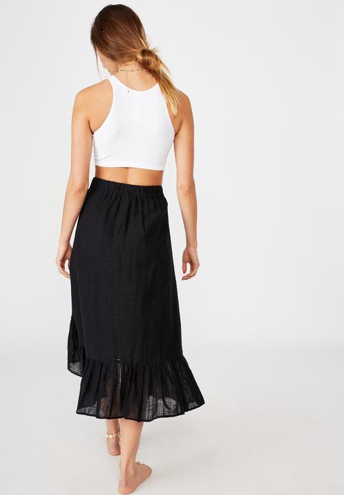 Cotton On - Atlas ruffle midi skirt - black