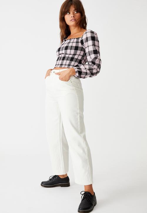 Factorie - Shirred long sleeve top - purple & black 