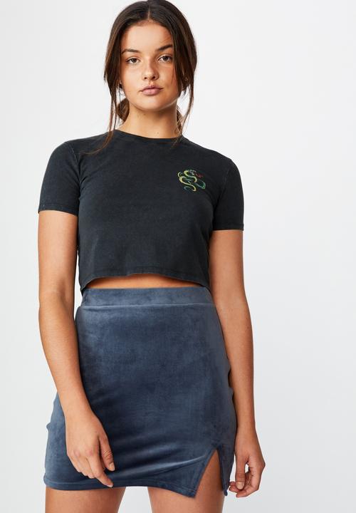 Factorie - Velvet  split skirt - midnight blue