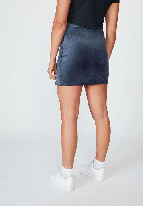 Factorie - Velvet  split skirt - midnight blue