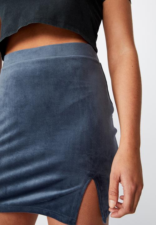 Factorie - Velvet  split skirt - midnight blue
