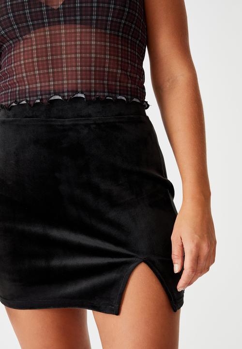 Factorie - Velvet  split skirt - black