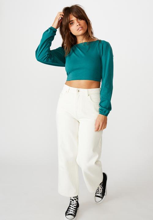 Factorie - Tie up back statement sleeve top - pacific