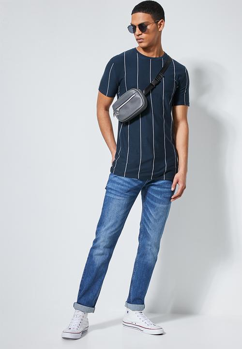 Superbalist - Nate vertical stripe tee - navy & white 