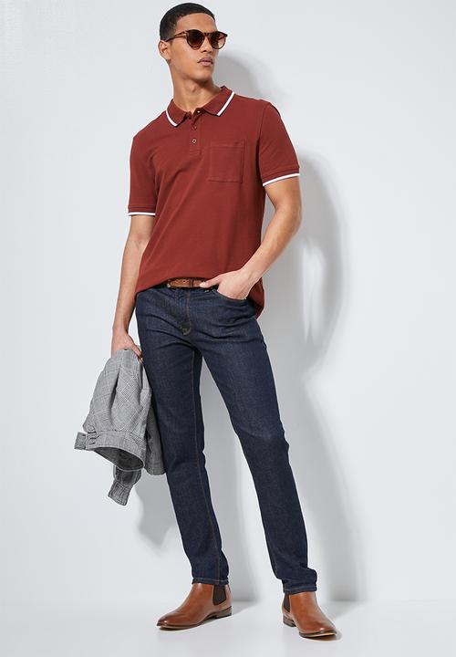 Superbalist - Luka slim pique tipped golfer - burgundy