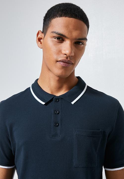Superbalist - Luka slim pique tipped golfer - navy