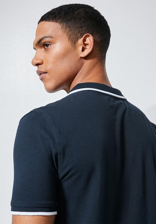 Superbalist - Luka slim pique tipped golfer - navy
