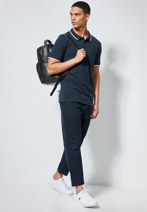 Superbalist - Luka slim pique tipped golfer - navy