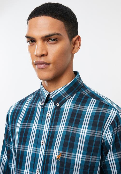 POLO - Mens keaton ls checked weekender shirt- teal