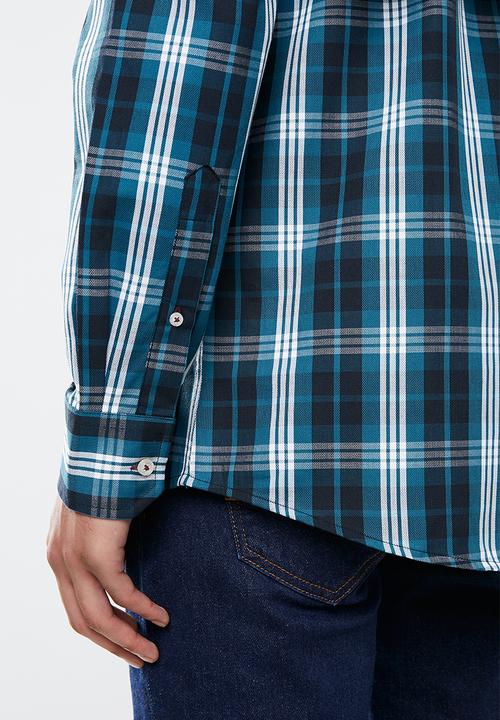 POLO - Mens keaton ls checked weekender shirt- teal