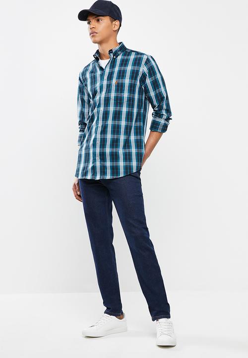 POLO - Mens keaton ls checked weekender shirt- teal