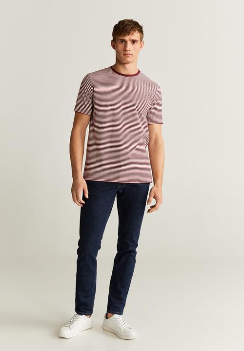 MANGO - Bestripe T-shirt - dark red