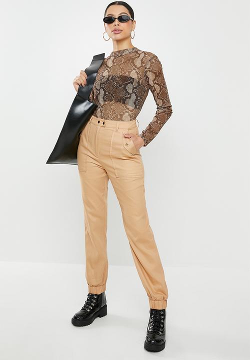 Missguided - Snake print high neck mesh bodysuit - brown