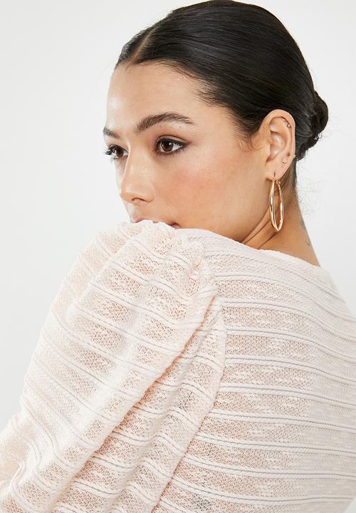 Missguided - Textured cut and sew balloon sleeve tie front crop - pink