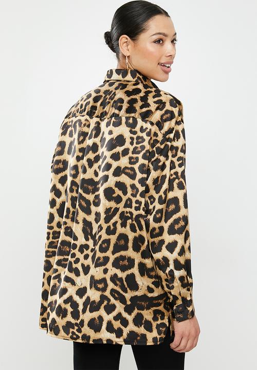 Missguided - Extreme oversized satin shirt leopard - brown & black