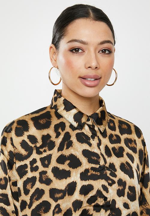 Missguided - Extreme oversized satin shirt leopard - brown & black