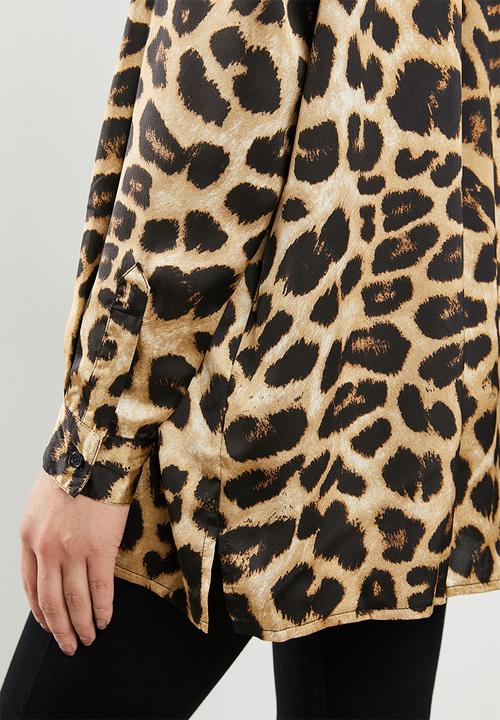 Missguided - Extreme oversized satin shirt leopard - brown & black
