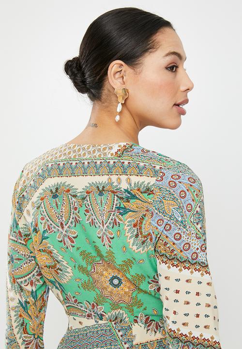 Missguided - Scarf print twist front mini dress - green