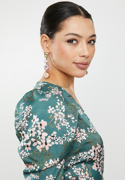 Missguided - Puff sleeve ruffle hem wrap tea dress floral - multi