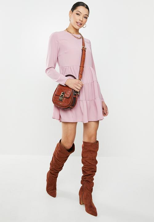 Missguided - Tiered half sleeve smock dress - pink