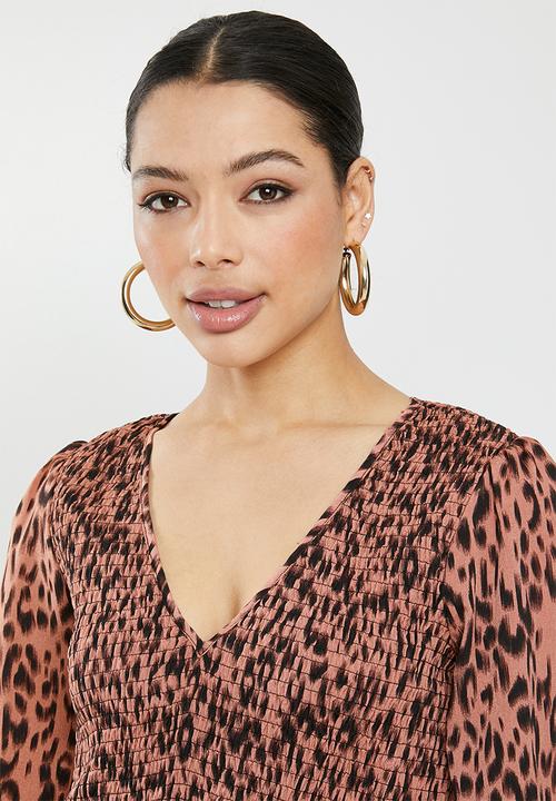 Missguided - Shirred leopard print peplum top - rust & black