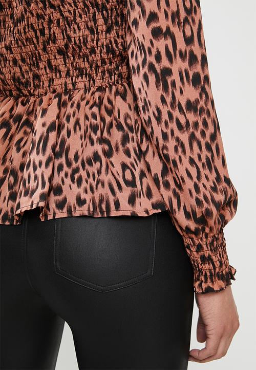 Missguided - Shirred leopard print peplum top - rust & black