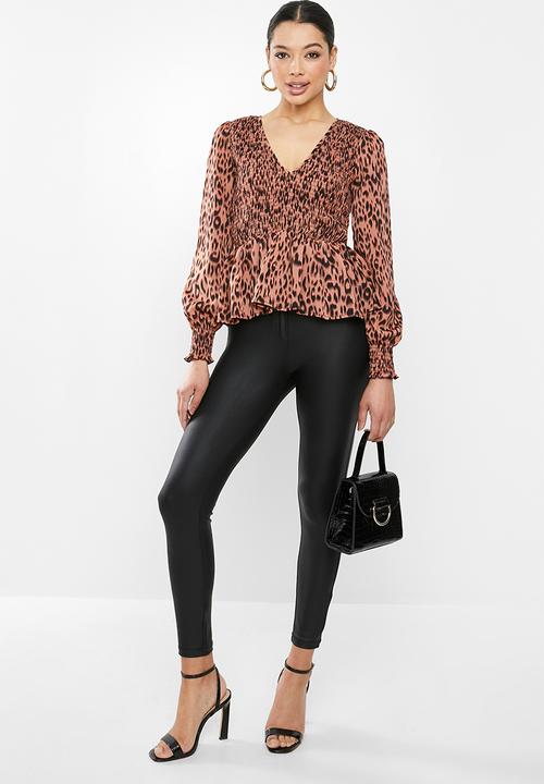 Missguided - Shirred leopard print peplum top - rust & black