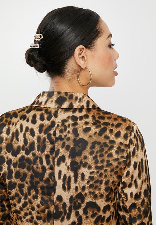 Missguided - Co ord leopard print oversized blazer - brown & black