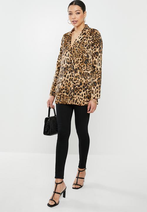 Missguided - Co ord leopard print oversized blazer - brown & black