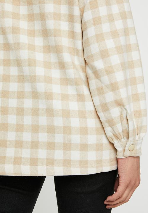 Missguided - Brushed check hooded shacket - beige