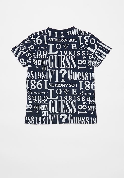 GUESS - Boys printed short sleeve T-shirt - blue & white
